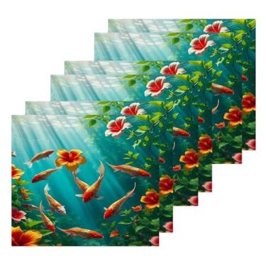 Imagem de Burbuja Toalhas de banho de algodão hibisco para natação de peixes, pacote com 6, toalhas de rosto altamente macias e absorventes para banheiro, mão, cozinha, academia, limpeza, 30 x 30 cm