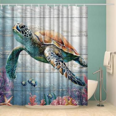 Imagem de Artmyharbor Cortina de chuveiro tartaruga marinha 182 x 182 cm oceano recife de coral à prova d'água decoração de banheiro