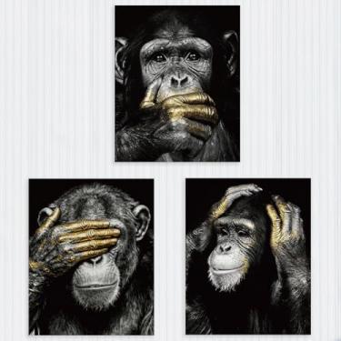 Imagem de 3 peças de pôsteres engraçados de macaco sem moldura, decoração de parede, arte de parede de arte de animal elegante para casa, sala de estar, banheiro, quarto, café, bar, presentes de inauguração de