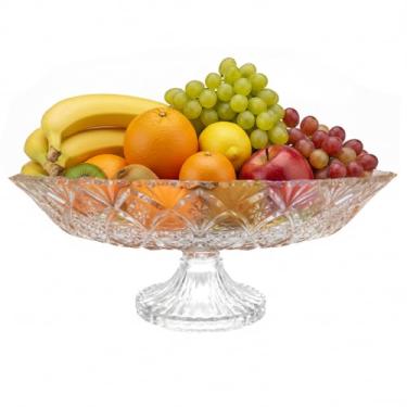 Imagem de Fruteira Redonda De Vidro Resistente Grande Centro De Mesa Decorativo Com Pé Elegante