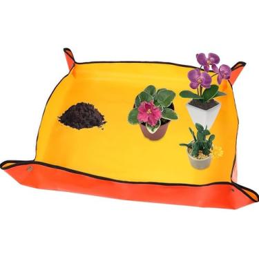 Imagem de 1 tapete de plantas em vaso, tapete de substituição para transplante interno, tapete portátil para ferramentas de jardinagem de bonsai, resistente à sujeira e reutilizável, 40 x 40 cm, amarelo