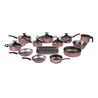 Imagem de Jogo De Panelas 13 Peças Aluminio Teflon Antiaderente Com Tampas De Vidro (Rosa com Preto)