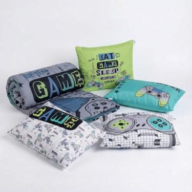 Imagem de Kit Edredom Solteiro Infantil Juvenil 5 Peças, Bailarina, Hipercal 400 Fios, 240x180cm, com Porta Travesseiro e Capas de Almofada (Cinza Game)