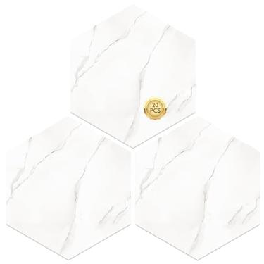 Imagem de MORCART 20 peças de azulejos de piso destacáveis e colados, capas de vinil hexagonais atualizadas, 3 metros quadrados, à prova d'água, piso removível DIY para banheiro, cozinha, quarto, escadas