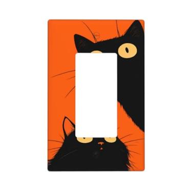 Imagem de Indokyeyqaz Placa decorativa para interruptor de luz preto gato único, placas decorativas de parede, 1 placa de interruptor de grupo e capas de tomada 6,9 cm x 11,2 cm para quarto, banheiro, cozinha