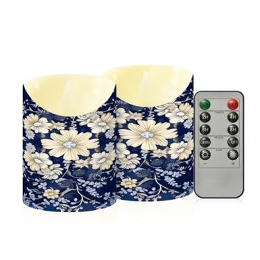 Imagem de Wassud Pacote com 2 velas ornamentais florais (2) velas sem chama com controle remoto, velas realistas cintilantes com temporizador, velas decorativas para Natal, casamento, festa, decoração de casa