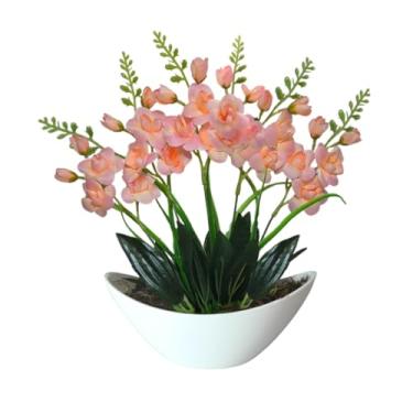Imagem de Arranjo de Orquídea Artificial em Seda com Vaso Barca, Orquídea Decorativa Realista para Sala, Mesa e Escritório (Vanda Coral)