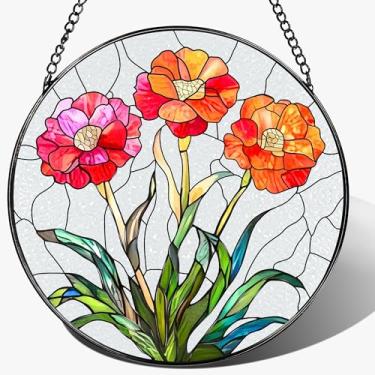 Imagem de Pendurado em vitral, enfeite de captador de sol de flor de nascimento de 20 cm, apanhadores de sol para janelas, decoração de janela e Natal, dia das mães, aniversário, presente para mulheres