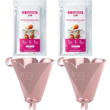 Imagem de Kit com 2 Suporte de Filtro de Café Rosa 103 + 2 Saco Hermético Transparente 3 Litros