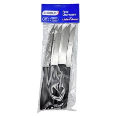 Imagem de Kit com 6 Facas de Mesa/Churrasco, Cabo Plástico, Preto, Inox, 26cm