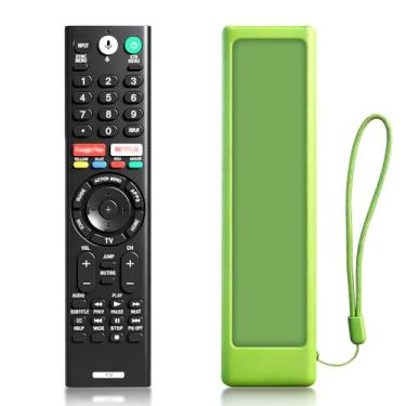 Imagem de Substituição de controle remoto por voz para Smart TV Sony com capa protetora verde que brilha no escuro, compatível com Sony Bravia RMF-TX200U/TX201U/TX220U/TX500U/TX520U/TX600U, funciona com TVs LCD