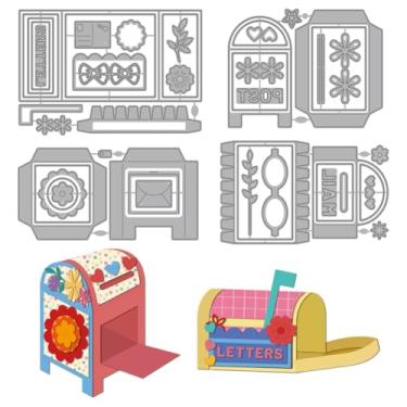 Imagem de MAYJOYDIY Caixa de correio 3D, moldes de corte de metal, desenhos animados, flores, caixa de correio, estêncil, molde de postagem de correio, molde de gravação para bricolage, artesanato, cartões