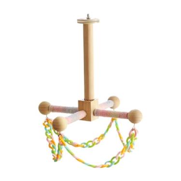 Imagem de Bothyi Brinquedo de madeira para papagaios, com balanço, suporte e poleiro para enriquecimento ambiental. Ideal para calopsitas e periquitos.