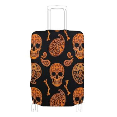 Imagem de Joisal Identifiers Capa protetora de bagagem personalizada laranja caveiras ossos preto mala de viagem para mulheres, P, serve para capa de 45 a 50 cm, Caveiras laranjas pretas, M 22-24 in, Capa de