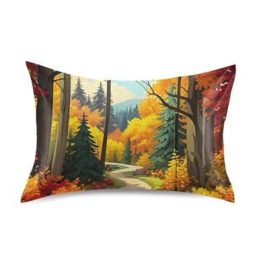 Imagem de Fronhas de cetim legais aquarela árvore de outono amarelo padrão Queen King fronhas arte fofa capa de cama refrescante tamanho padrão 66 cm x 50 cm