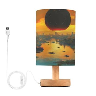 Imagem de Joisal Planeta alienígena com cidades, abajur de cabeceira para os olhos, abajur lateral, decoração de quarto