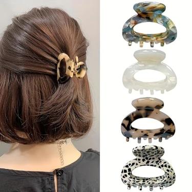 Imagem de 4 peças de clipes de garra de cabelo de acetato de mármore - garras ovais elegantes | Acessórios de penteado meio acima, presente de festival