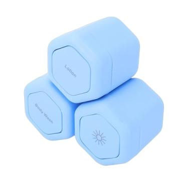 Imagem de ZJchao Recipientes Magnéticos de Higiene para Viagem Com Tampas 3 Unidades de Frascos de Creme Magnéticos de Casca Dura para Loção Limpador Shampoo Condicionador Formato Hexagonal ímãs (Azul)
