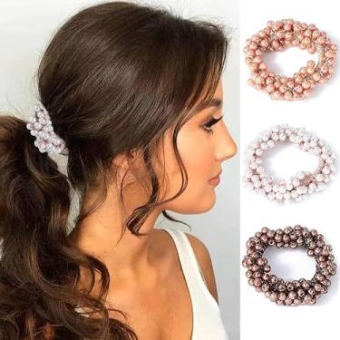 Imagem de Laço de cabelo com contas, corda de cabelo de cristal grande, elástico para rabo de cavalo (conjunto 3)