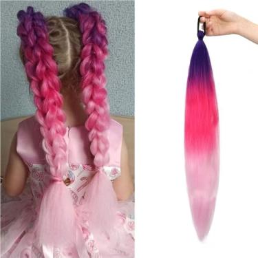 Imagem de 1 peça de extensões de cabelo de rabo de cavalo trançado de Natal para mulheres, roxo rosa liso realce extensões de cabelo humano clipe macio em extensões de cabelo humano