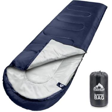 Imagem de MEREZA Sacos de dormir de acampamento para adultos e homens, 4 estações para clima quente e frio mochila mochila saco de dormir leve com saco de compressão, azul-marinho