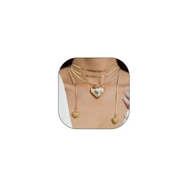 Imagem de liveliwithmin Y2k Colar grande de coração vazado para mulheres, colar com pingente de coração grande e grosso em camadas exageradas, corações duplos, ouro/prata, gargantilha delicada, joia de presente