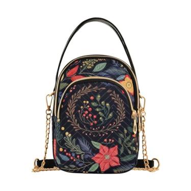 Imagem de GAIGEO Guirlanda de Natal com flores e folhas, bolsa tiracolo pequena, bolsa transversal para mulheres, Guirlanda de Natal com flores e folhas-4, One Size