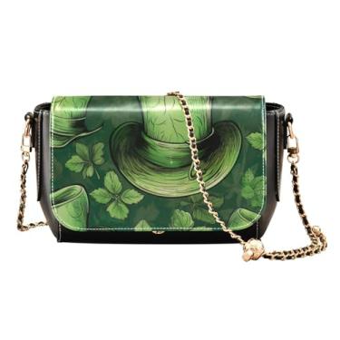 Imagem de GAIGEO Bolsa de ombro média com pintura de praia com flores cor-de-rosa para mulheres, bolsas de ombro femininas, transversal de couro feminino, Chapéu de Dia de São Patrício e quatro folhas-2, One