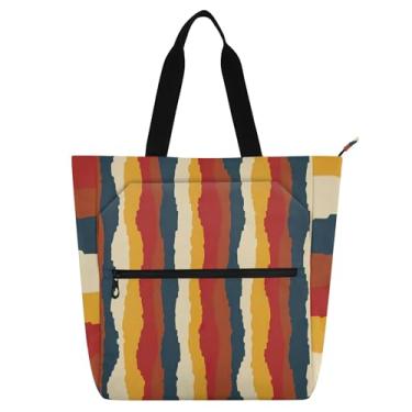 Imagem de GAIGEO Bolsa feminina com listras geométricas, bolsa de trabalho de lona, praia, livro com zíper, bolsas fofas, para amantes de livros