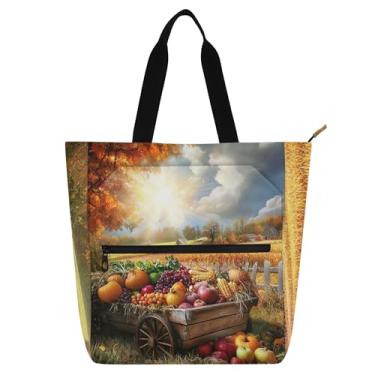 Imagem de GAIGEO Bolsa sacola de outono para mulheres, crianças, com zíper, reutilizável, trabalho, escola, lona, bolsa