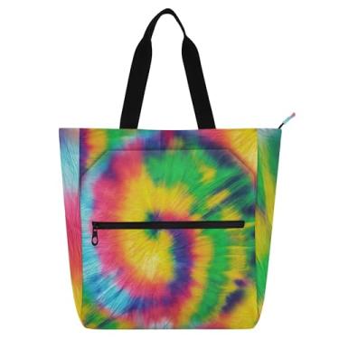 Imagem de GAIGEO Sacolas de trabalho vibrantes tie dye para mulheres, lona, faculdade, escola, bolsa, bolsa infantil fofa com compartimentos