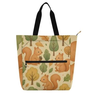 Imagem de GAIGEO Linda bolsa de esquilos bege para mulheres bolsa escolar de lona de trabalho com zíper carteiro bolsas para amantes de livros