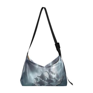 Imagem de GAIGEO Bolsa tiracolo ajustável de abacaxi e folhas de morango, bolsa de ombro feminina com bolsos, bolsa de ombro de couro, Dragon Ship Seascapes Underwater 3, One Size