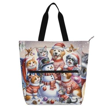 Imagem de GAIGEO Bolsa feminina de Natal, boneco de neve, gatinho, para trabalho, lona, escola, presente, média, para amantes de livros