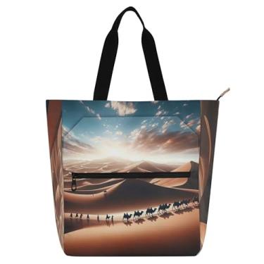 Imagem de Bolsa feminina de lona para trabalho com paisagem do deserto, bolsa escolar com zíper, utilitária, bolsas infantis, presentes para amantes de livros
