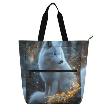 Imagem de Bolsas de trabalho femininas de lobo branco para escola, bolsa utilitária, bolsas infantis, para amantes de livros, presentes