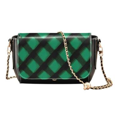 Imagem de GAIGEO Bolsa tiracolo de couro Scotland Tartan, bolsa tiracolo de couro sintético, bolsas transversais de couro para mulheres, Textura tartã verde e preta-3, One Size