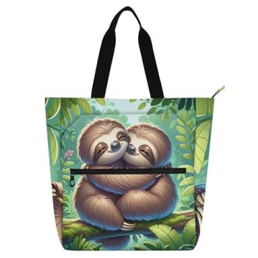 Imagem de GAIGEO Linda bolsa feminina de trabalho floral preguiça de lona com zíper bolsa de praia presente diário para amantes de livros