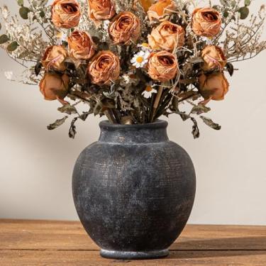 Imagem de Vaso rústico de cerâmica, pequeno vaso de flores para casa de fazenda, vaso decorativo, vasos curtos de cerâmica para decoração de casa, mesa, sala de estar, entrada, cornija, estante, quarto