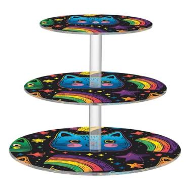 Imagem de Mês do Orgulho LGBT Gatos Fofos Estrelas 3 Camadas Suporte de Cupcake para Taça de Festa, Torre de Bolo, Cupcakes Bonitos, Suportes de Sobremesa, Decorações de Mesa para Festa Aniversário Casamento