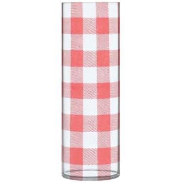 Imagem de Vaso de flores cilíndrico xadrez vermelho branco para mesa vasos de outono grandes personalizados decoração de quarto moderna, 30 cm x 9,9 cm