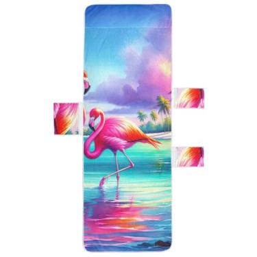 Imagem de Aquarela Flamingos Praia Chaise Lounge Cadeira Toalhas Toalhas Piscina Praia Toalha com Bolsos Espreguiçadeira de Praia Externa 203 x 76 cm