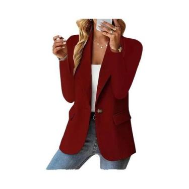 Imagem de Blazer Feminino Oversized Para Negócios, Jaqueta De Manga Longa Com La