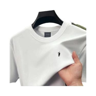 Imagem de Camiseta Masculina De Verão Em Seda E Algodão Com Manga Curta, Respirá