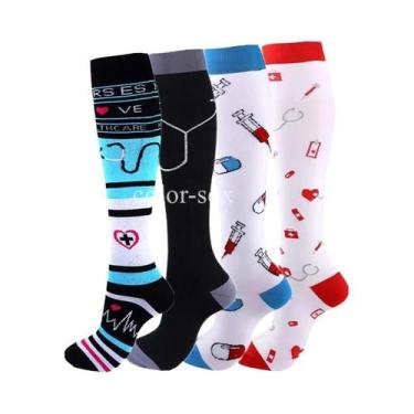 Imagem de Meias De Compressão Unissex 4 Pares Para Esportes, Corrida, Caminhada,