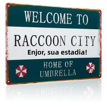 Imagem de Placa De Metal Retrô Bem-vindo À Cidade Do Guaxinim, Placa Decorativa 