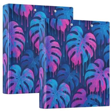 Imagem de Fichários artísticos de folhas azuis Monstera de 3 cm com 3 anéis para guardar 200 folhas, 3 pastas de anel, floral, redondo, fichário de apresentação, 31,5 x 27 x 6 cm, 1 pacote