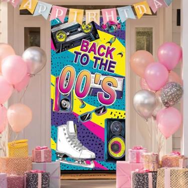 Imagem de BlissYard Faixa de porta de feliz aniversário de volta aos anos 70 90 x 188 cm design retrô cassete boombox capa de porta de festa para decoração de parede interna e externa exibição de tema de