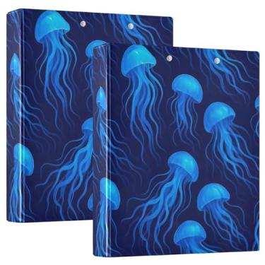 Imagem de Fichários azuis escuros de água-viva azul, 3 cm, 3 anéis, 200 folhas, 3 pastas de anéis, 31,5 x 27 x 6 cm, pacote com 2