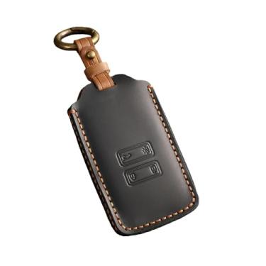 Imagem de Capa de couro para chave de carro, compatível com Renault Captur Koleos Kadjar Zoe Arkana Espace Clio Megane Grand Scenic Sandero Dacia Duster(Black)